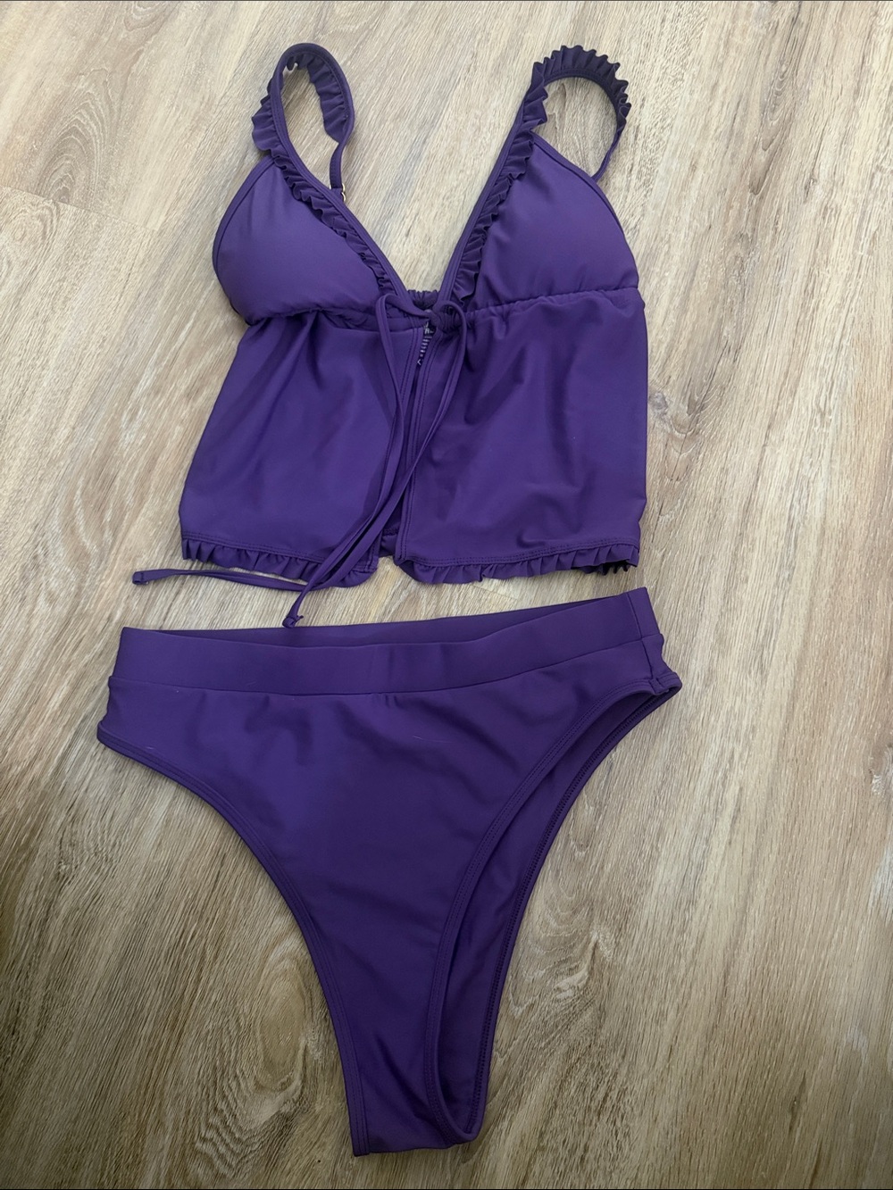 Purple Ruffle Tankini Bikini Set - XL
